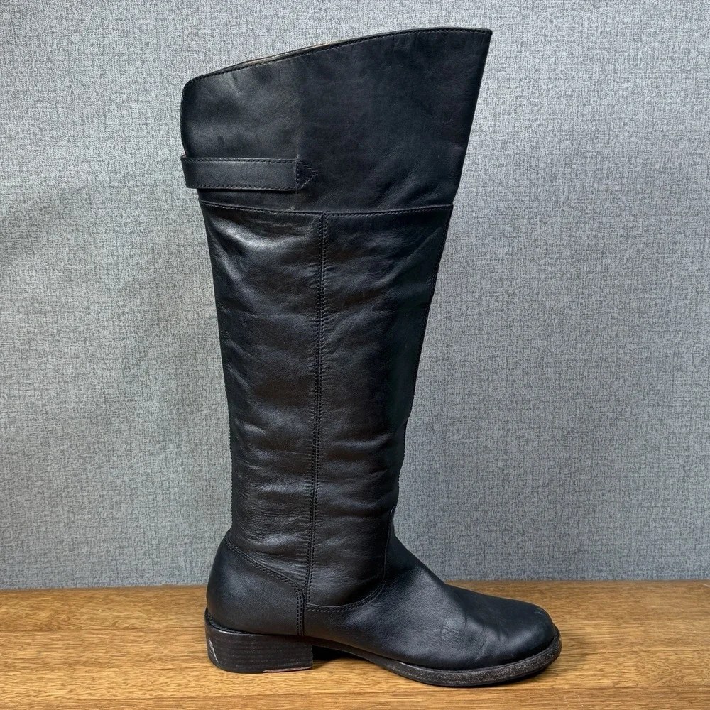 Coach Joele A7088 Black Leather Knee High Riding Boots Buckle Round Toe US 7.5 B